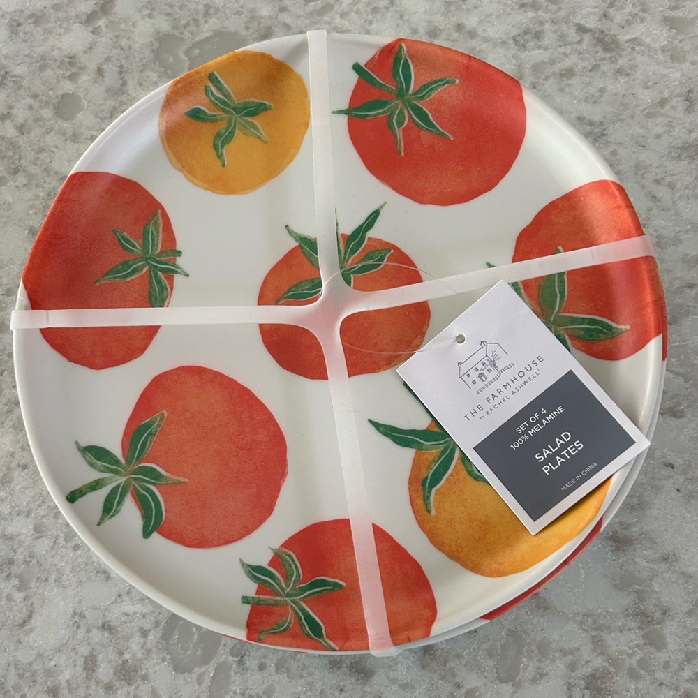 “New” The Farmhouse by Rachel Ashwell Tomato Design Salad Plates (set of 4)